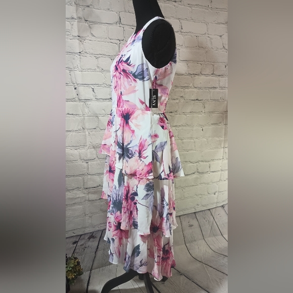 Floral Silhouette WovenChiffon Tiered OverlayDress Blush SL Fashions - Picture 9 of 16